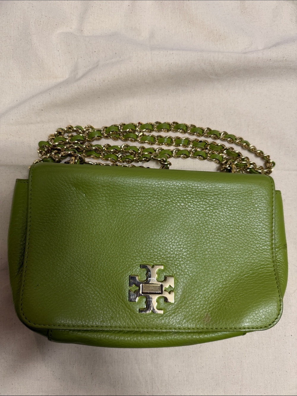 Tory Burch Olive Green Leather Chain Crossbody Bag